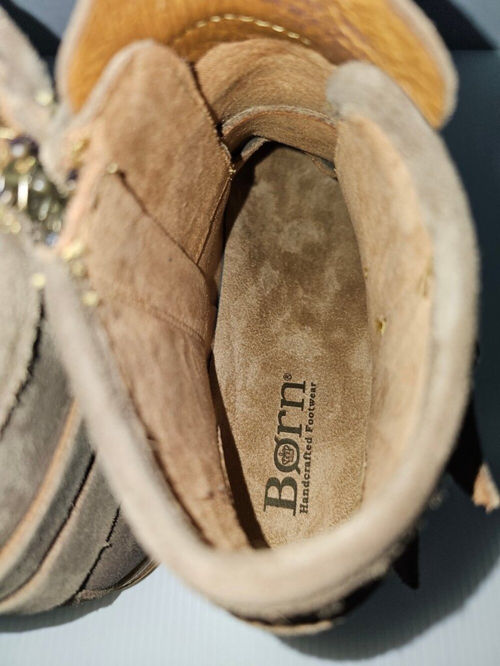 Born Moraga Moto Ankle Boot Size 9.5 Taupe Brown Distressed Suede Western Buckle - Picture 12 of 15